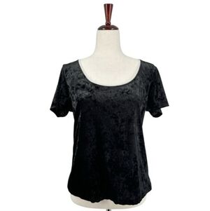 Midnight Hour Whimsigoth Witchy Velvet Short Sleeve Top XL Black Lace Trim